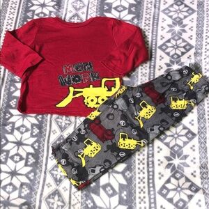 Red Construction-Theme Kids Pajama Set with Gray Printed Pants